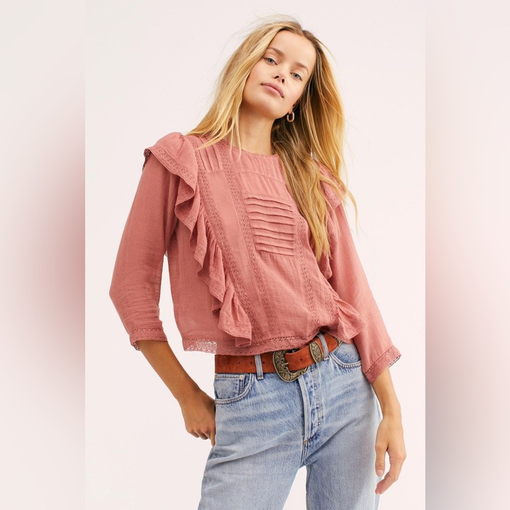FREE PEOPLE Jasmine Ruffled Blouse in Rose NWOT